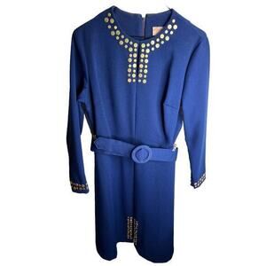 Vintage Lady Carol Long Sleeve Navy Gold Dress Belted